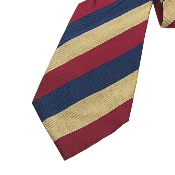 Lands’ End Silk Repp Tie Men’s 59” Burgundy Navy Gold Woven Stripe Wide New - Picture 1 of 3